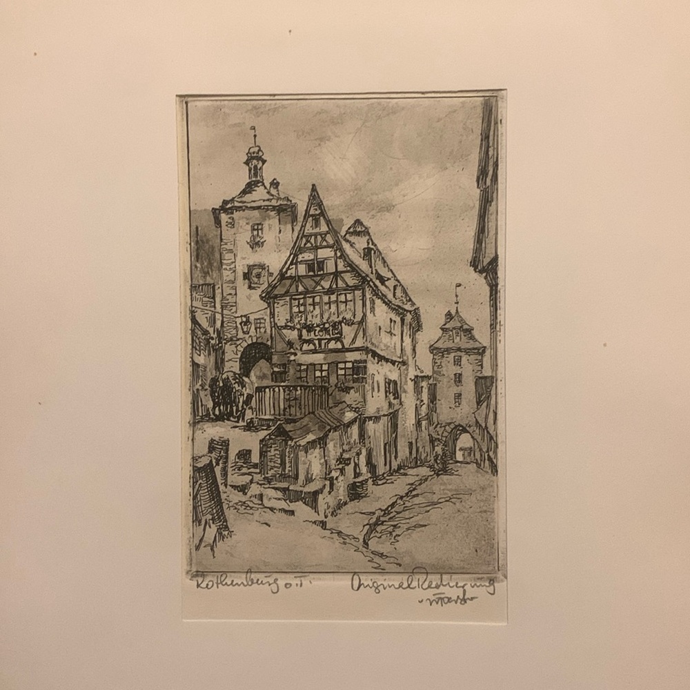 Old City Drawing Etching Greyscale Neutral Sketch Vintage